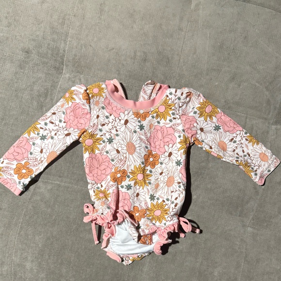 Caden Lane Boho Floral Long Sleeve Swimsuit with swim Headband 6-12 Months - Picture 8 of 8